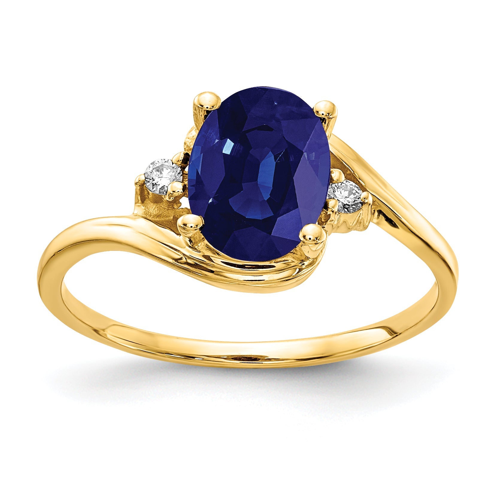 Solid 14k Yellow Gold 8x6mm Oval Simulated Sapphire AAA CZ Ring