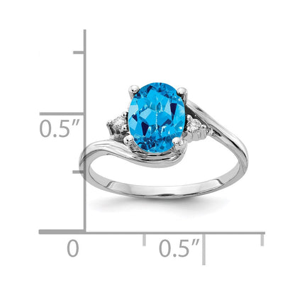 14k White Gold 8x6mm Oval Blue Topaz Checker A Real Diamond ring
