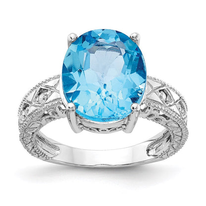 14k White Gold 12x10mm Oval Blue Topaz A Real Diamond ring