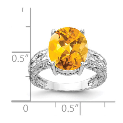 14k White Gold 12x10mm Oval Citrine Checker A Real Diamond ring