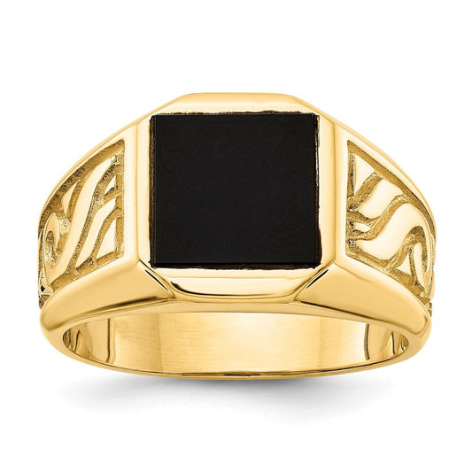 14K Yellow Gold Men's Onyx Ring