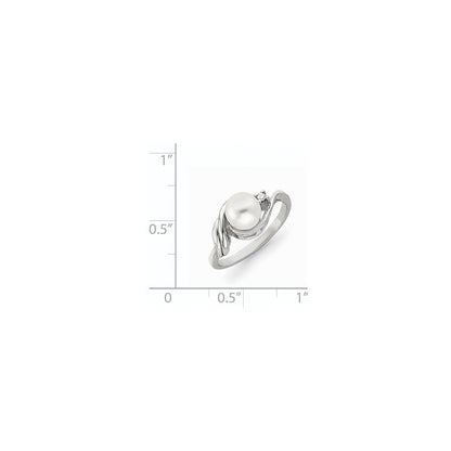 14k White Gold 6mm FW Cultured Pearl VS Real Diamond ring