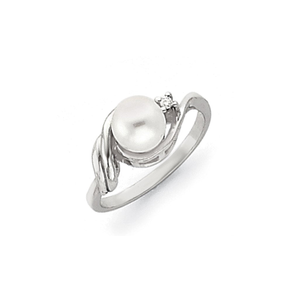 14k White Gold 6mm FW Cultured Pearl VS Real Diamond ring