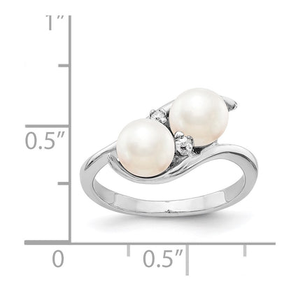 14k White Gold 6mm FW Cultured Pearl A Real Diamond ring