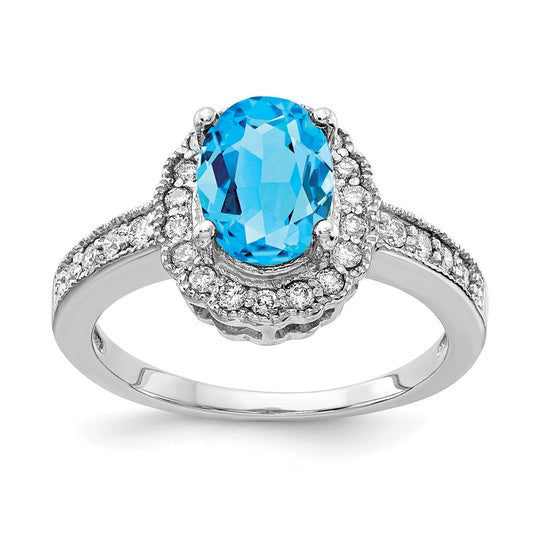 14k White Gold 8x6mm Oval Blue Topaz A Real Diamond ring