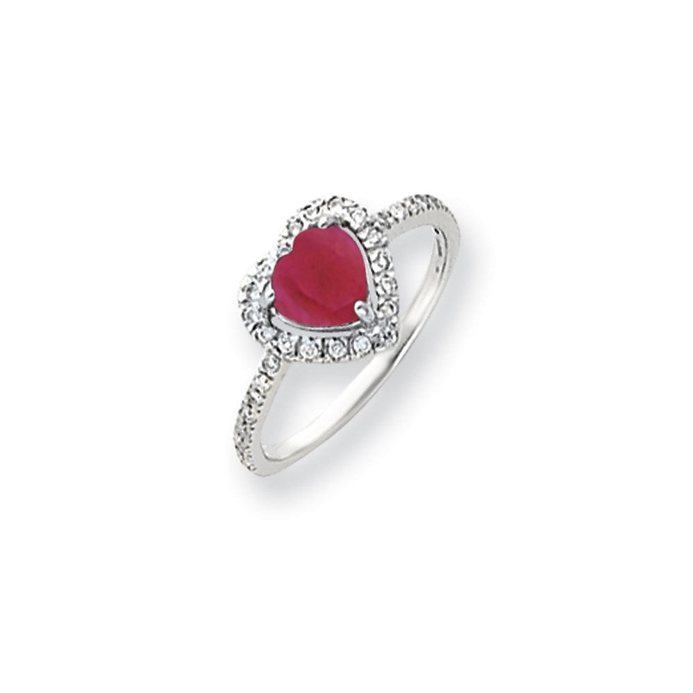 14k White Gold 6mm Heart Created Ruby A Real Diamond ring (Y4438CR-A ...