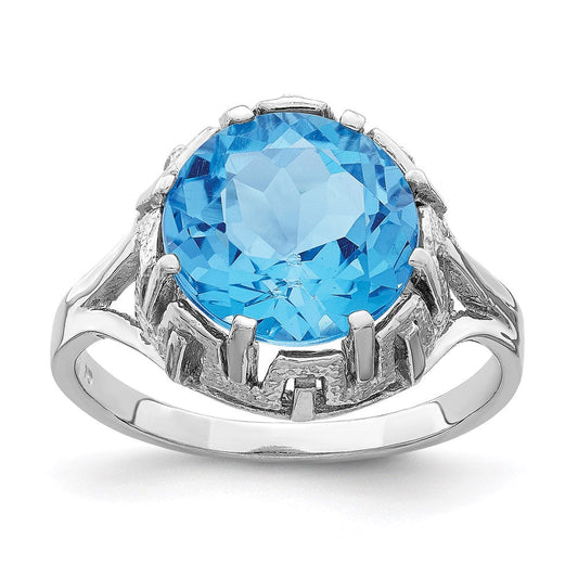 14k White Gold 10mm Blue Topaz ring