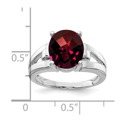 14k White Gold 11x9mm Oval Garnet Checker ring