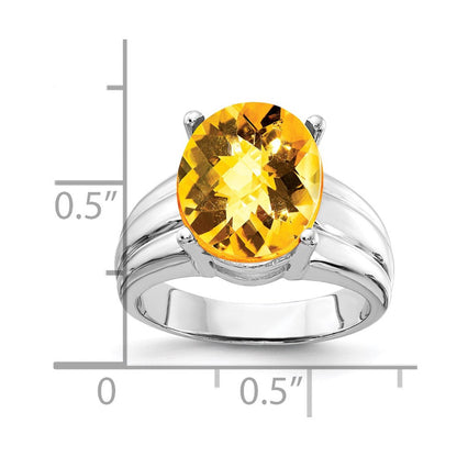 14k White Gold 12x10mm Oval Citrine Checker ring