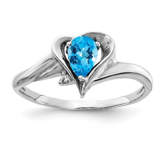 14k White Gold 6x4mm Pear Blue Topaz Checker A Real Diamond ring