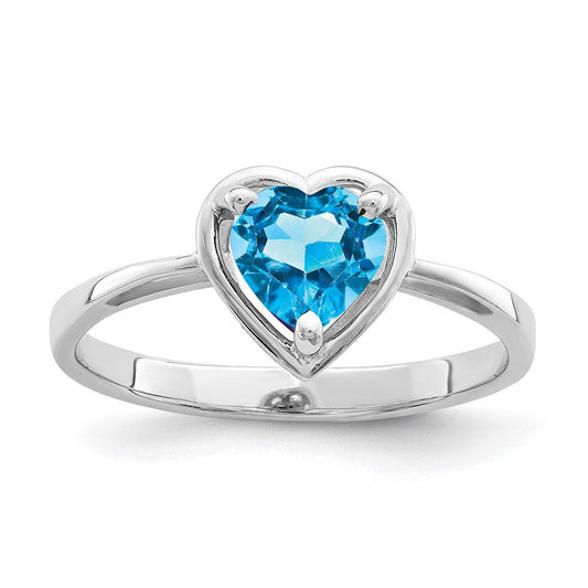 14k White Gold 6mm Heart Blue Topaz ring