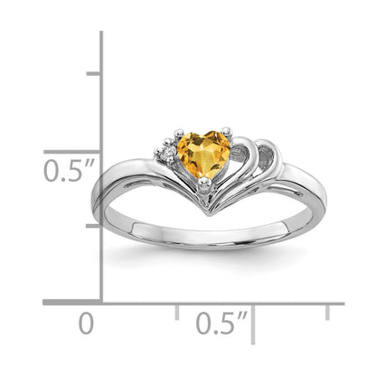 14k White Gold 4mm Heart Citrine A Real Diamond ring