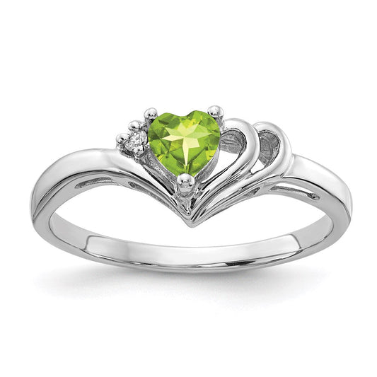 14k White Gold 4mm Heart Peridot A Real Diamond ring