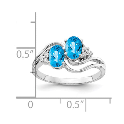 14k White Gold 6x4mm Oval Blue Topaz Checker A Real Diamond ring