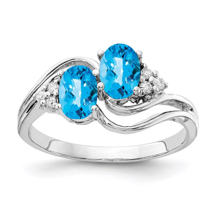 14k White Gold 6x4mm Oval Blue Topaz Checker A Real Diamond ring