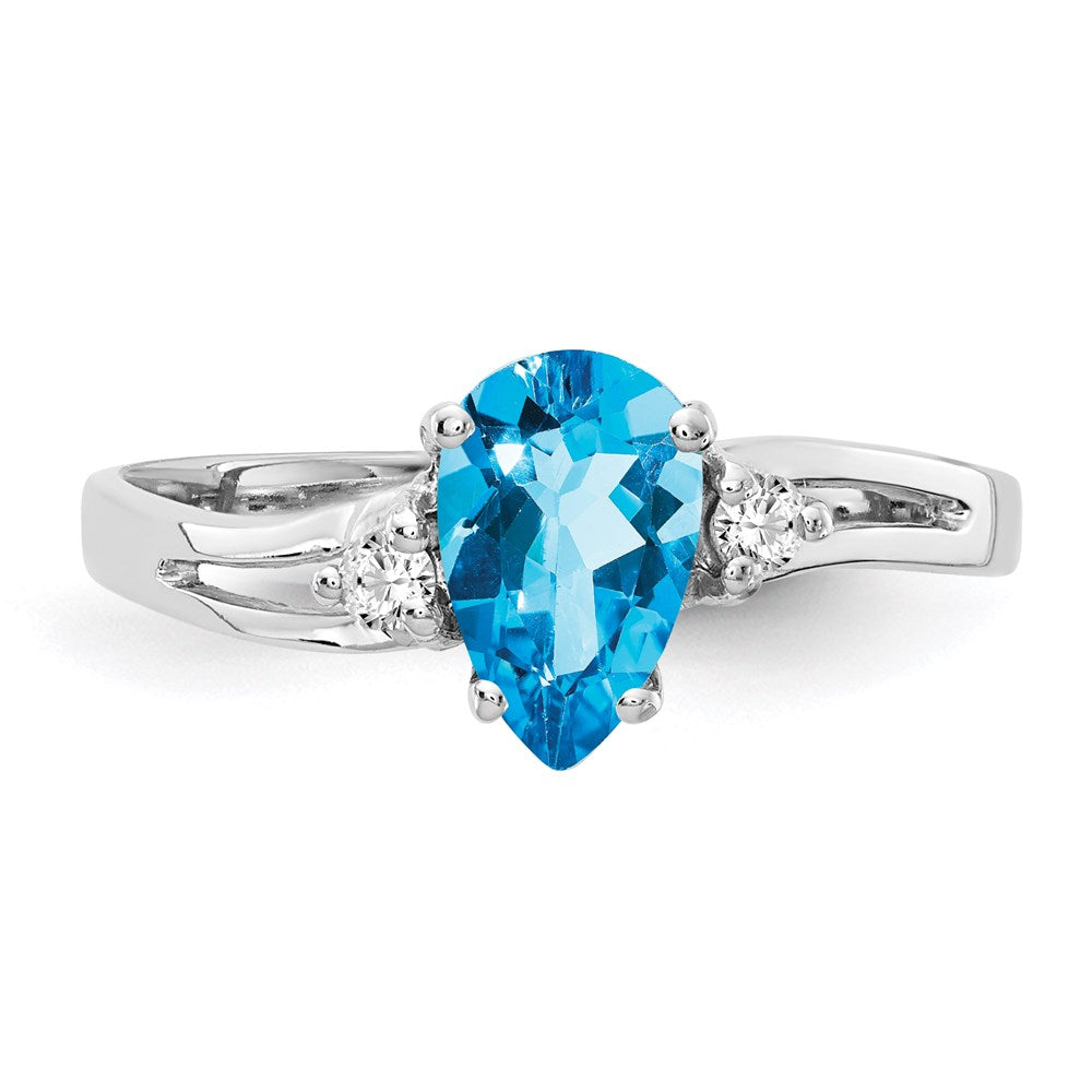 14k White Gold 7x5mm Pear Blue Topaz A Real Diamond ring