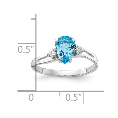 14k White Gold 7x5mm Pear Blue Topaz A Real Diamond ring