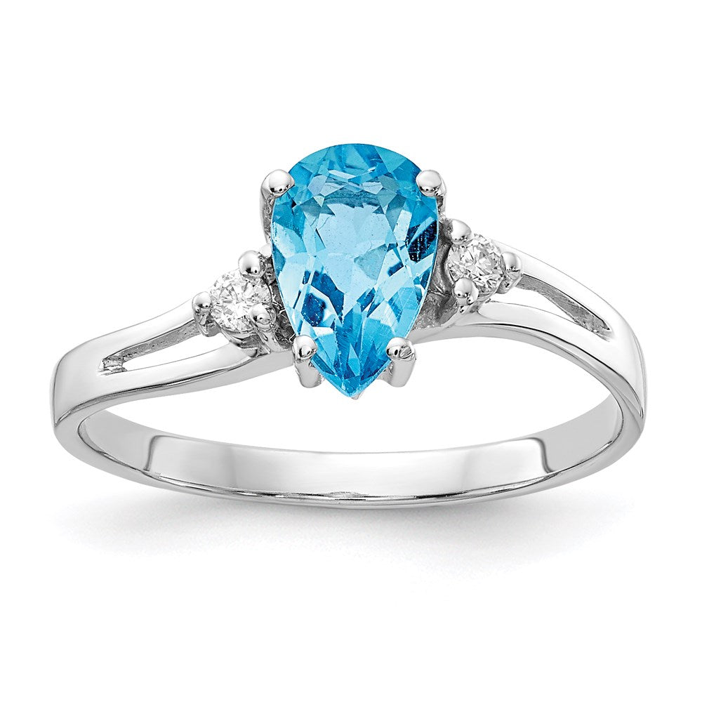 14k White Gold 7x5mm Pear Blue Topaz A Real Diamond ring