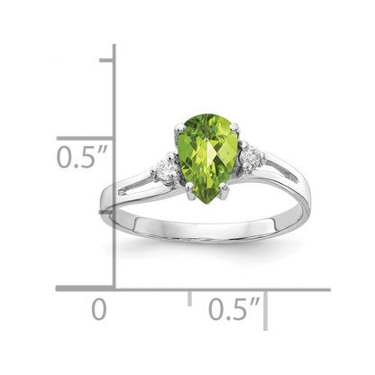 14k White Gold 7x5mm Pear Peridot Checker A Real Diamond ring