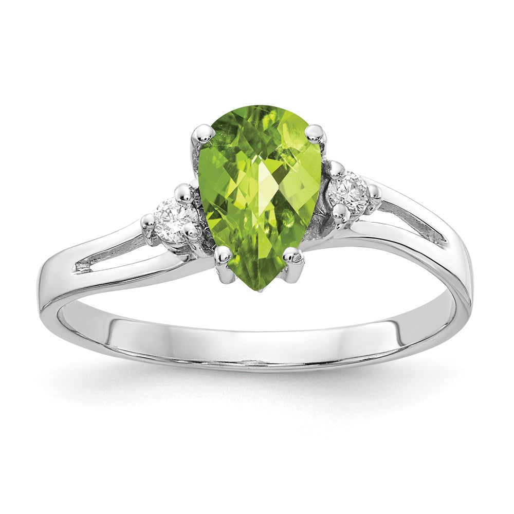 14k White Gold 7x5mm Pear Peridot Checker A Real Diamond ring