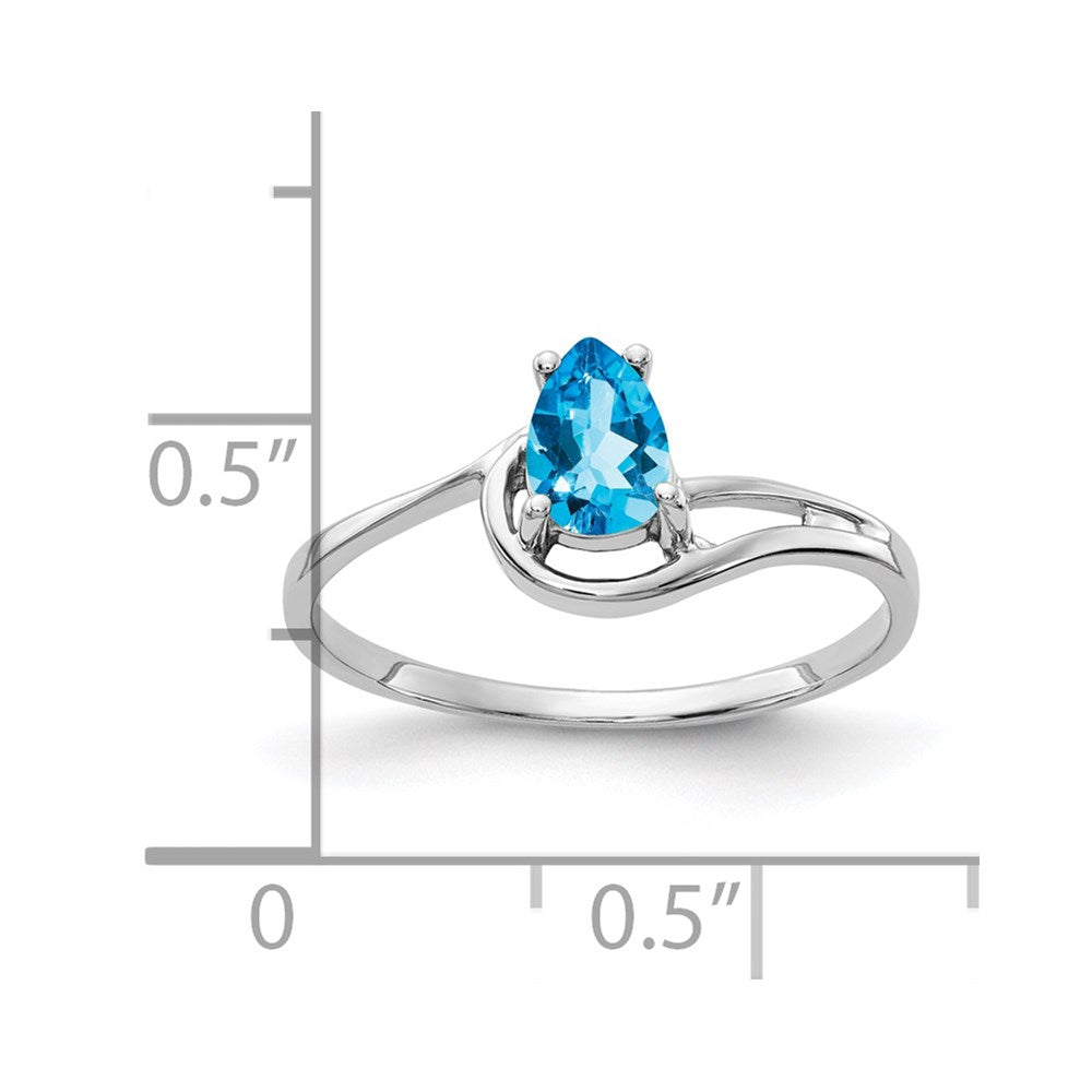 14k White Gold 6x4mm Pear Blue Topaz ring