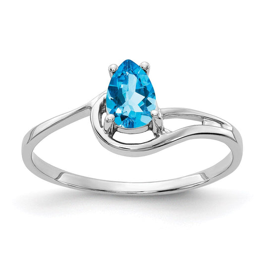 14k White Gold 6x4mm Pear Blue Topaz ring