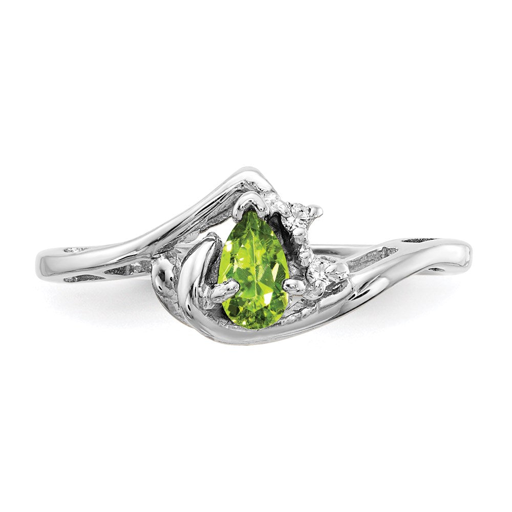 14k White Gold 5x3mm Pear Peridot A Real Diamond ring