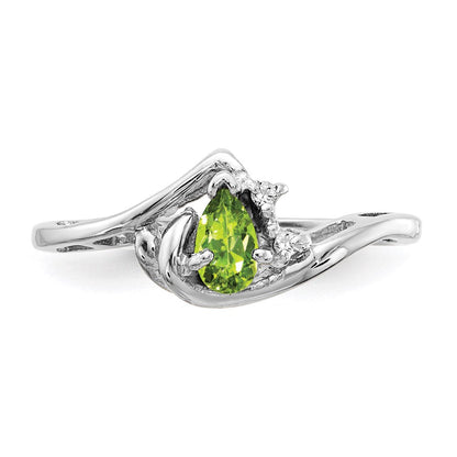 14k White Gold 5x3mm Pear Peridot A Real Diamond ring