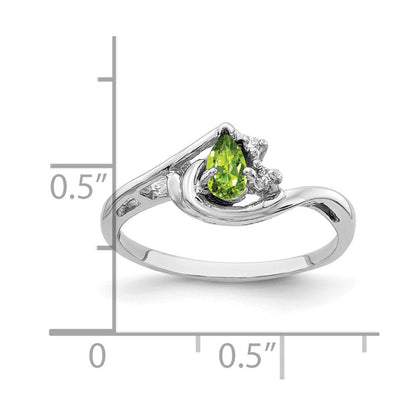 14k White Gold 5x3mm Pear Peridot A Real Diamond ring