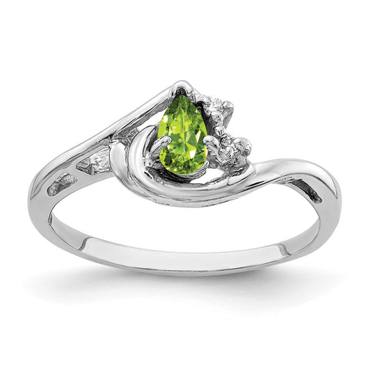 14k White Gold 5x3mm Pear Peridot AAA Diamond ring