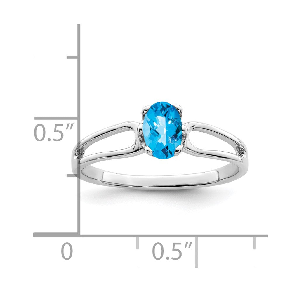 14k White Gold 6x4mm Oval Blue Topaz Checker ring