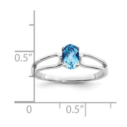 14k White Gold 6x4mm Oval Blue Topaz ring