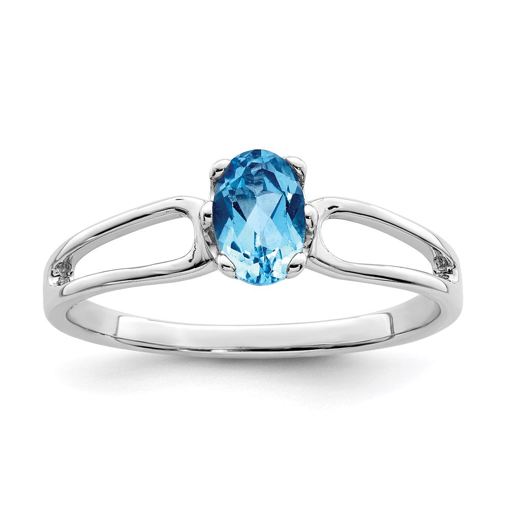 14k White Gold 6x4mm Oval Blue Topaz ring
