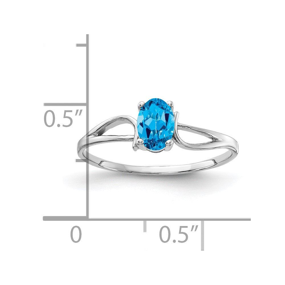 14k White Gold 6x4mm Oval Blue Topaz ring