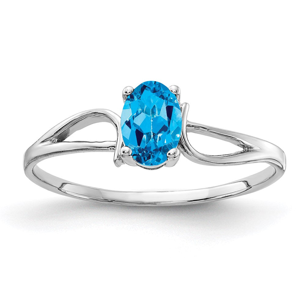 14k White Gold 6x4mm Oval Blue Topaz ring