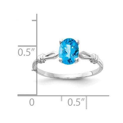 14k White Gold 7x5mm Oval Blue Topaz Checker ring