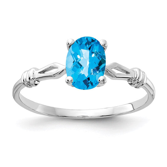 14k White Gold 7x5mm Oval Blue Topaz Checker ring