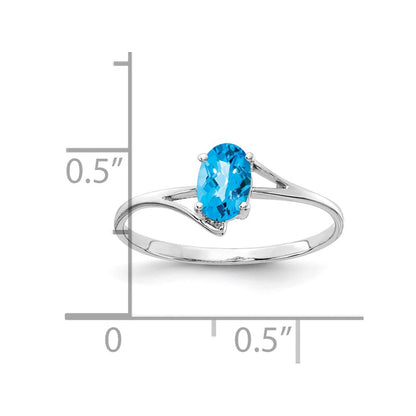 14k White Gold 6x4mm Oval Blue Topaz Checker ring