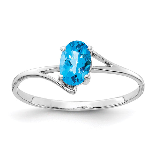 14k White Gold 6x4mm Oval Blue Topaz Checker ring
