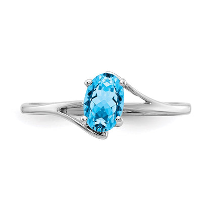 14k White Gold 6x4mm Oval Blue Topaz ring