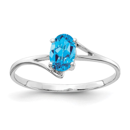 14k White Gold 6x4mm Oval Blue Topaz ring