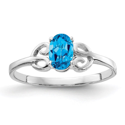 14k White Gold 6x4mm Oval Blue Topaz ring