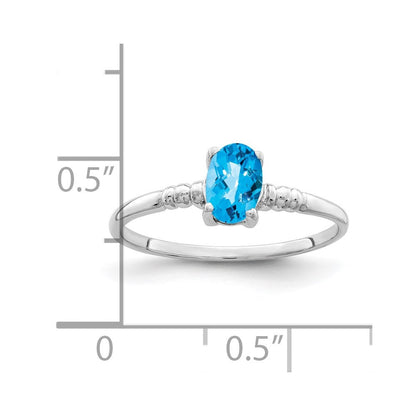 14k White Gold 6x4mm Oval Blue Topaz Checker ring
