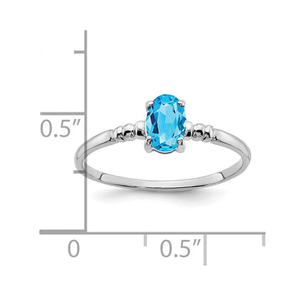 14k White Gold 6x4mm Oval Blue Topaz ring