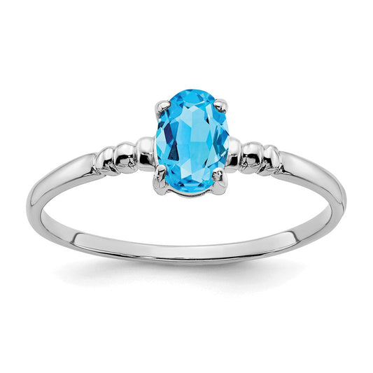 14k White Gold 6x4mm Oval Blue Topaz ring