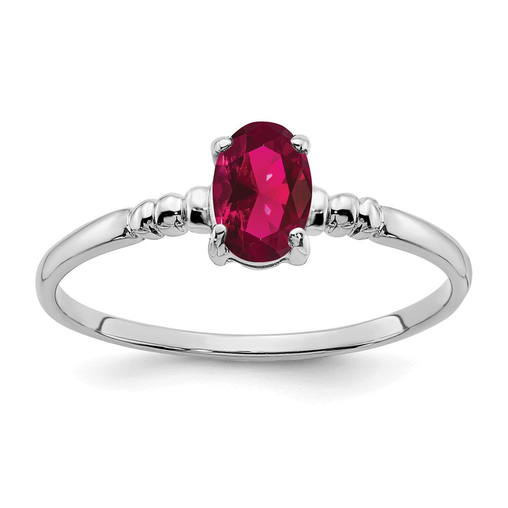 14k White Gold 6x4mm Oval Created Ruby ring
