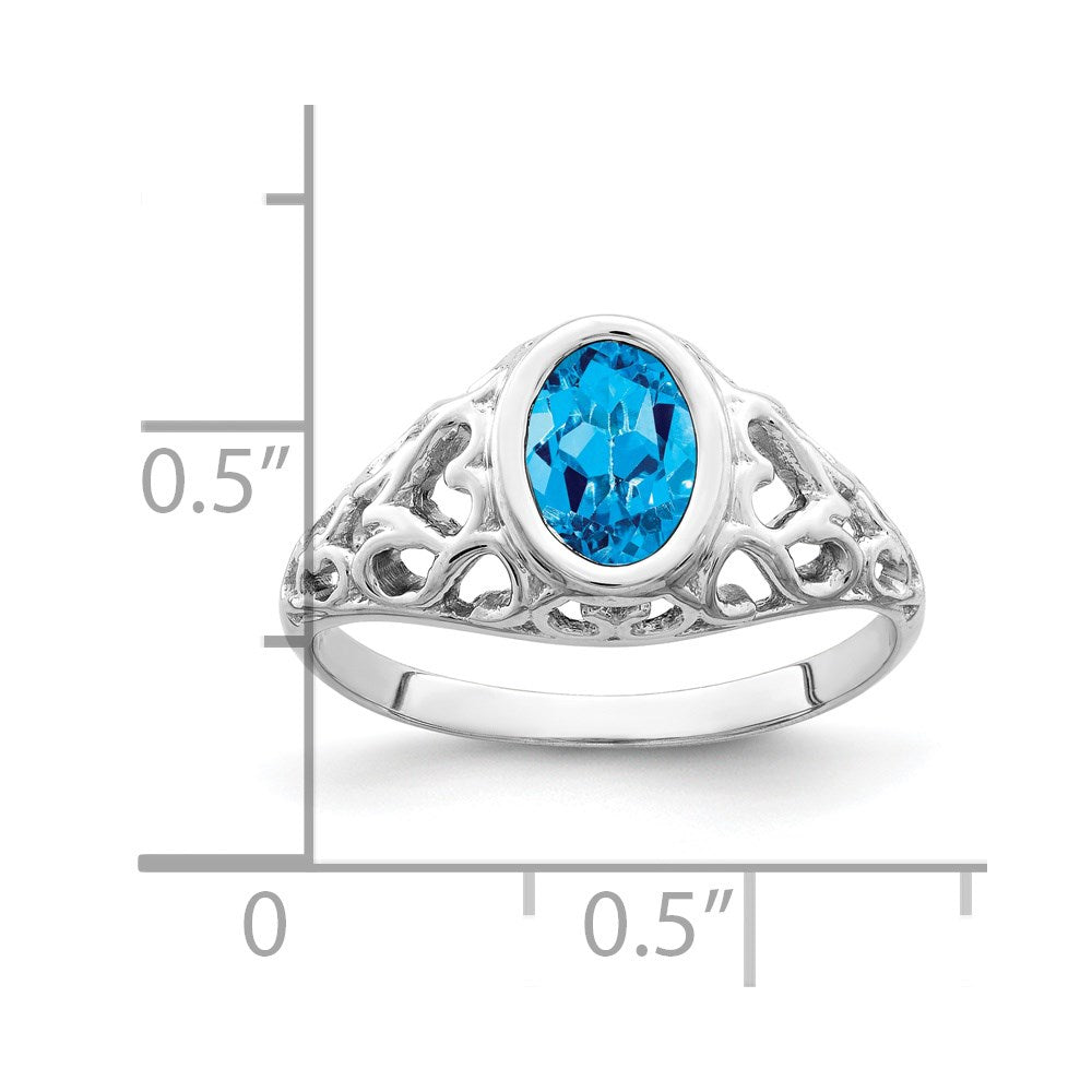 14k White Gold 7x5mm Oval Blue Topaz ring