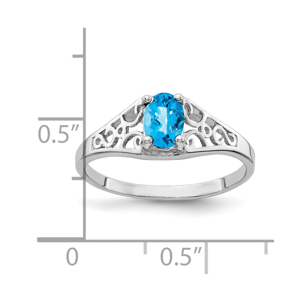 14k White Gold 6x4mm Oval Blue Topaz Checker ring