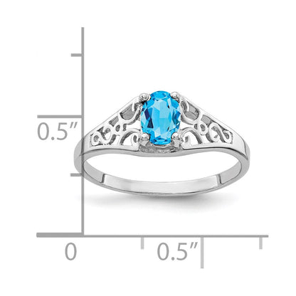 14k White Gold 6x4mm Oval Blue Topaz ring