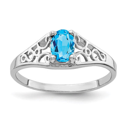 14k White Gold 6x4mm Oval Blue Topaz ring